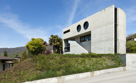 beautiful modern house in cement, outdoor, facadeの写真素材