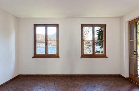 Architecture, interior, empty room with terracotta floor