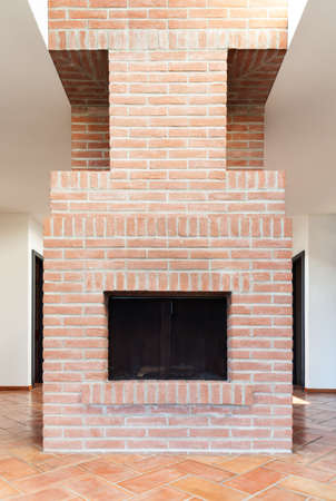 Architecture, interior,  view fireplace in bricksの写真素材