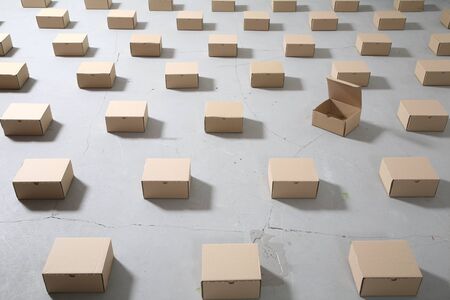 geometry packing boxes on the floorの写真素材