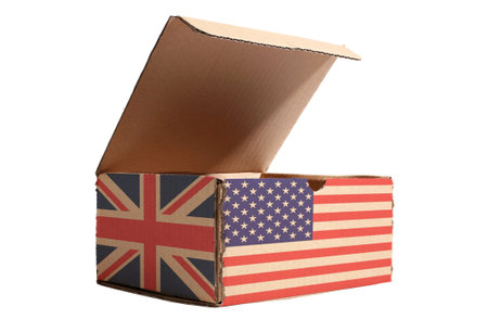 carton package box over white backgroundの写真素材