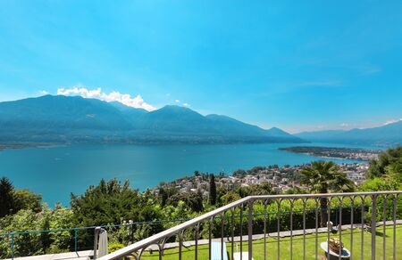 landscape of a lake view from a balconyの写真素材
