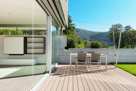 Architecture, modern house, outdoor, view from verandaの写真素材