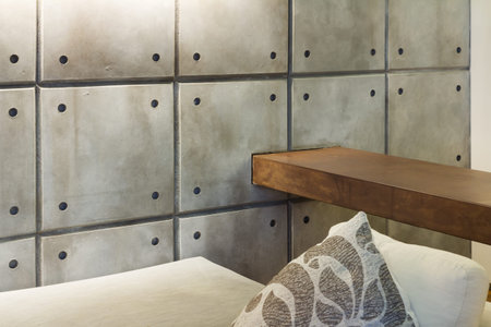 Interior of modern house, detail living room, decorative concrete wallの写真素材