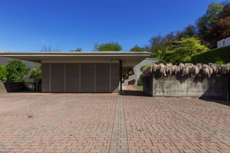 Outside of modern house in summer, nobody insideの写真素材