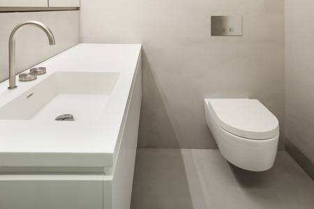 Architecture, empty bathroom in cement of new apartmentの写真素材