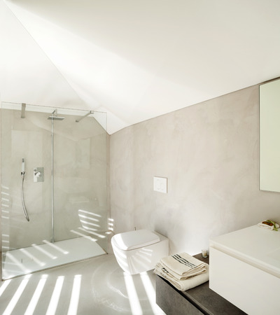 Architecture, interior of a modern house, white bathroomの写真素材