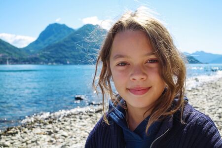 Children on holiday to Lake Como in Italyの写真素材