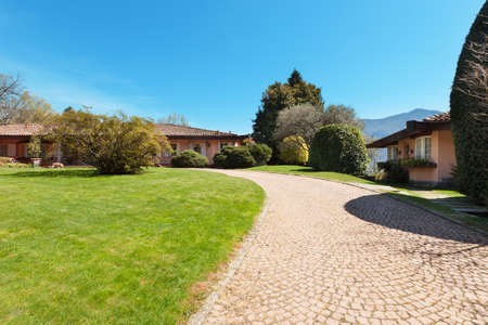 beautiful park of a villa, road, flooring stoneの写真素材