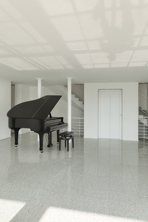 Architecture, wide hall with grand piano, interiorの写真素材