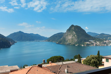 Lugano lake, panoramic view from the terrace of an apartment