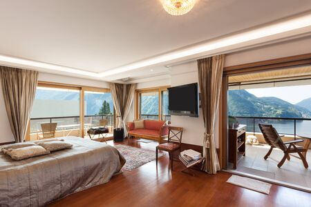 Interior of a modern apartment, classic decor, bedroomの写真素材