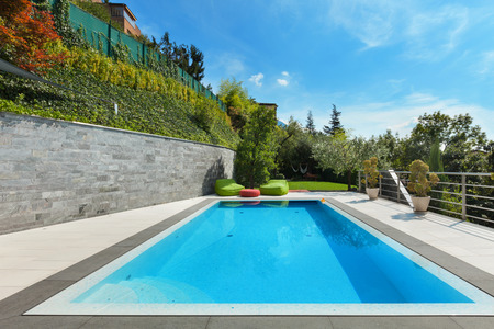 beautiful  house with swimming pool, summer dayの写真素材