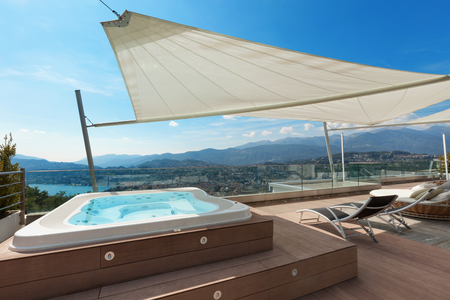 beautiful terrace of penthouse with hot tubの写真素材