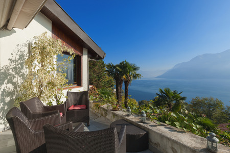 veranda of a mountain home, exterior viewの写真素材