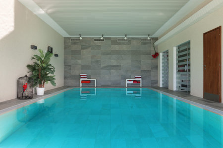 house with garden, indoor swimming poolの写真素材
