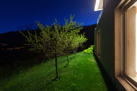 Architecture modern design, concrete house, night sceneの写真素材