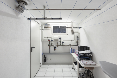 Interior of building, laundry in cellar roomの写真素材