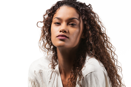beautiful brazilian girl portrait, isolated on whiteの写真素材