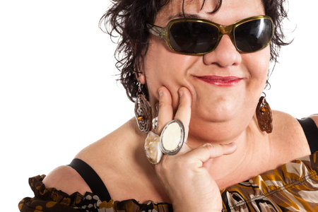 closeup of cheerful woman, isolated on white background