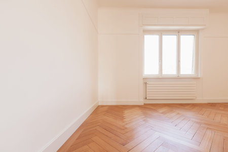 big white room with a window, nobody inside