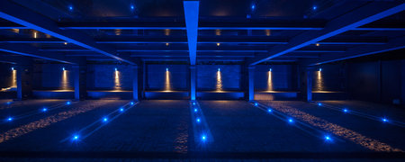 Modern private car park with illuminated roof