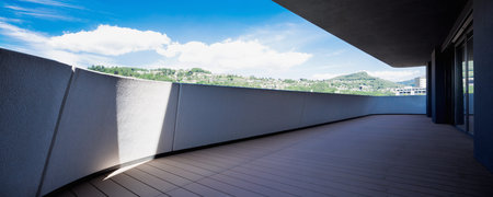 Outdoor of modern luxury apartment. Shadows and light
