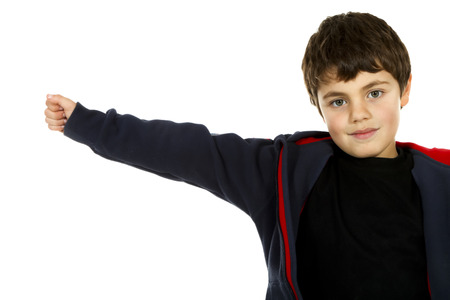 portrait of little boy on white backgroundの写真素材