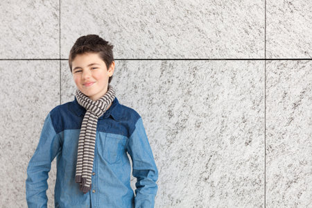 portrait of a casual teen boy, outdoorsの写真素材