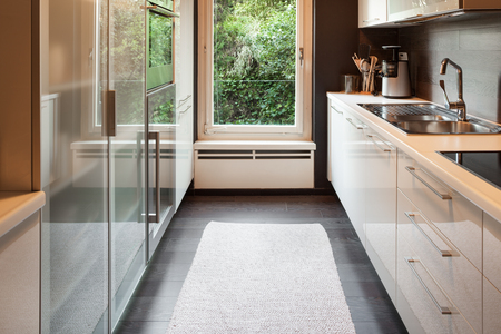 Architecture, modern house, domestic kitchen viewの写真素材