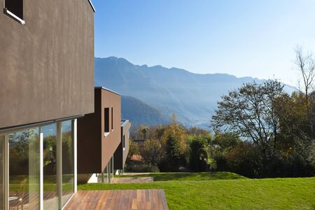 beautiful modern house with garden, outdoorの写真素材