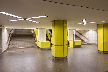 Interior of yellow subway in Hamburg. Nobody insideの写真素材