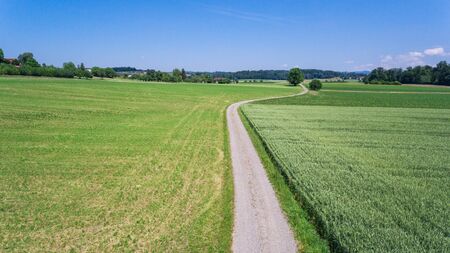 aerial view of green fieldsの写真素材