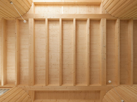 Wooden ceiling with exposed beams