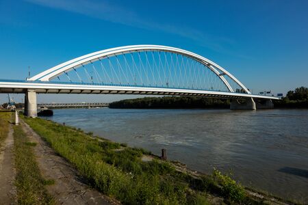 Apollo bridge on Danube river in Bratislavaの写真素材