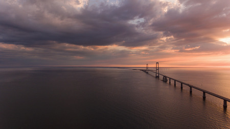 Bridge in denmark at the sunset. Aerial Viewの写真素材