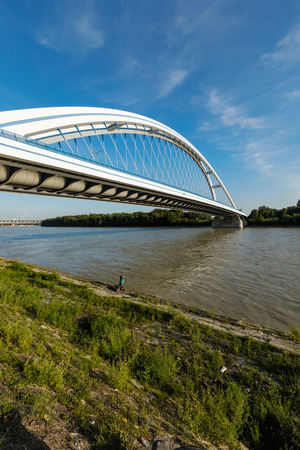 Apollo bridge on Danube river in Bratislavaの写真素材