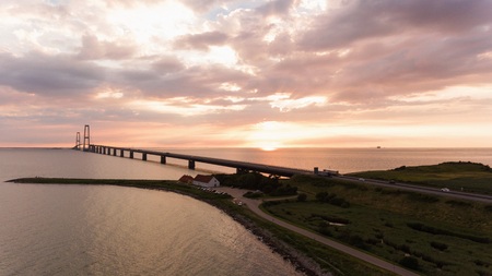 Bridge in denmark at the sunset. Aerial Viewの写真素材