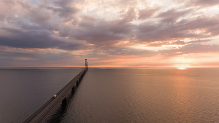 Bridge in denmark at the sunset. Aerial Viewの写真素材