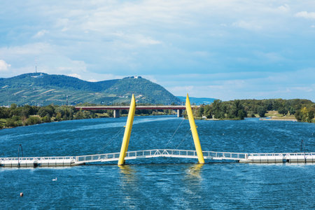 Yellow bridge over danube river in Wienの写真素材