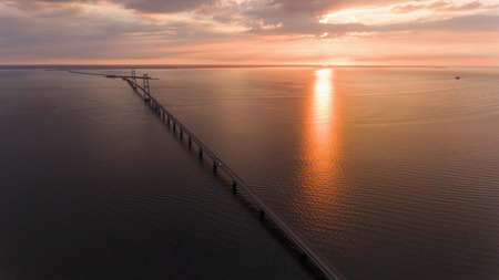Bridge in denmark at the sunset. Aerial Viewの写真素材