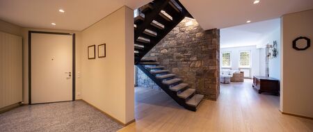 Entry with stone stairs, luxurious entrance. Nobody insideの写真素材