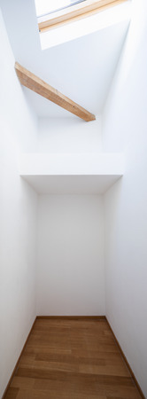 room of a modern house with wooden floor and white wallの写真素材