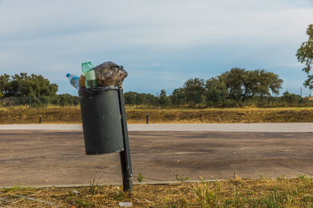 outdoor garbage bin along the wayの写真素材