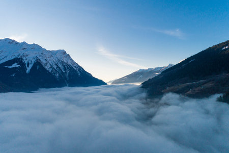 Aerial view with drone of a mountain in Campo Blenio. Ticino Switzerland