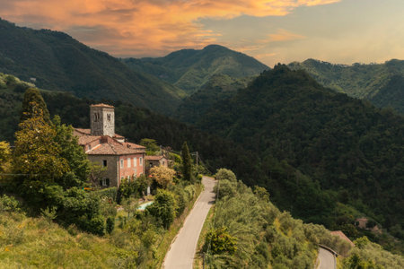 House or cottage in the middle of summer with a beautiful garden and swimming pool in Tuscany. The place is romantic and makes you dream. The shot was done with a drone. Italy always beautifulの写真素材