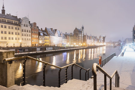 Gdansk in the evening with snow