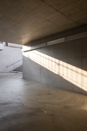 Concrete pedestrian underpass passing under the train station in Mendrisio, Switzerland. Nobody insideの写真素材