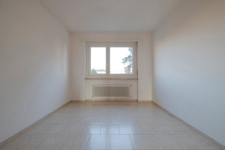 Interior of an empty room, front view with a window at the back. Large spaceの写真素材