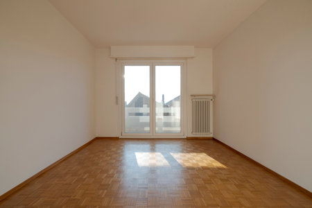 Interior of an empty room, front view with a window at the back. Large spaceの写真素材